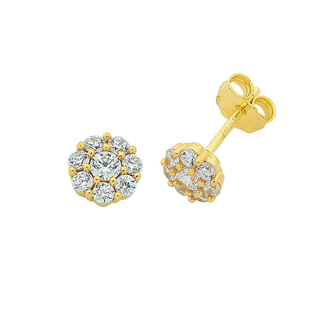 9ct Yellow Gold Silver Infused Cubic Zirconia Flower Stud Earrings Earrings Bevilles 