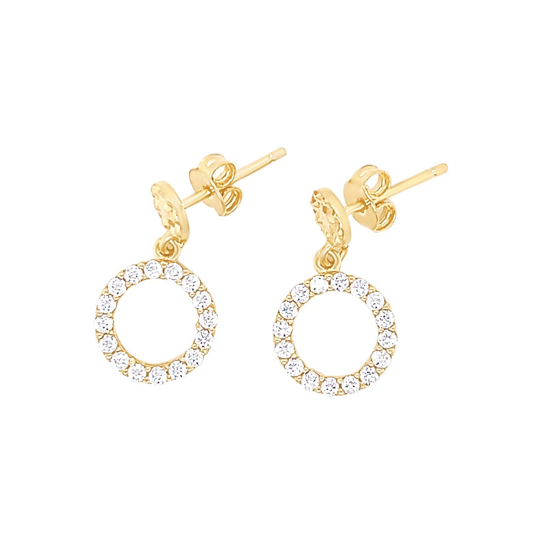 9ct Yellow Gold Silver Infused Round Hoop Earrings with Cubic Zirconia Earrings Bevilles 