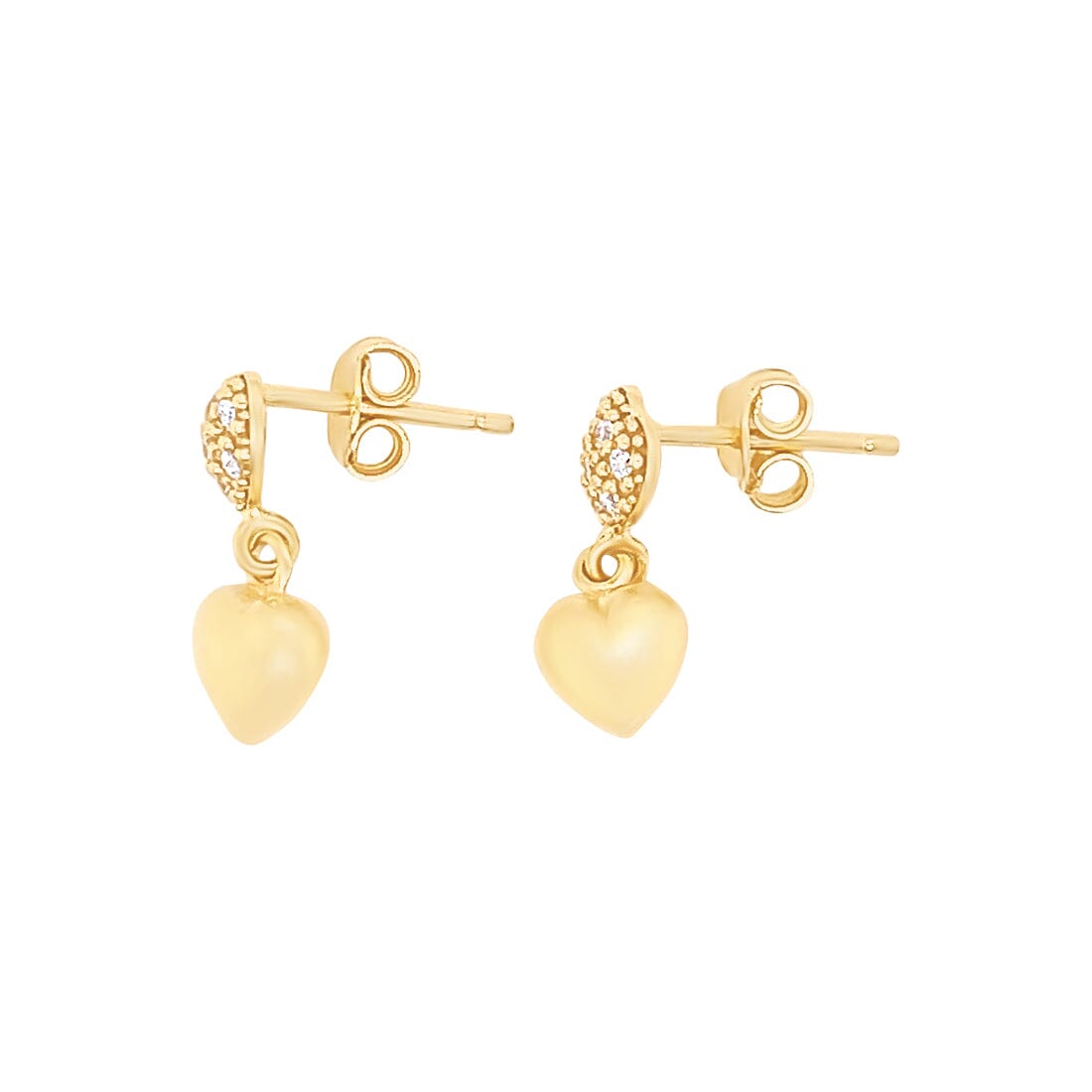 9ct Yellow Gold Silver Infused Heart Drop Stud Earrings with Cubic Zirconia Earrings Bevilles 