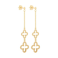 9ct Yellow Gold Silver Infusion Double Clover Drop Earrings Earrings Bevilles 