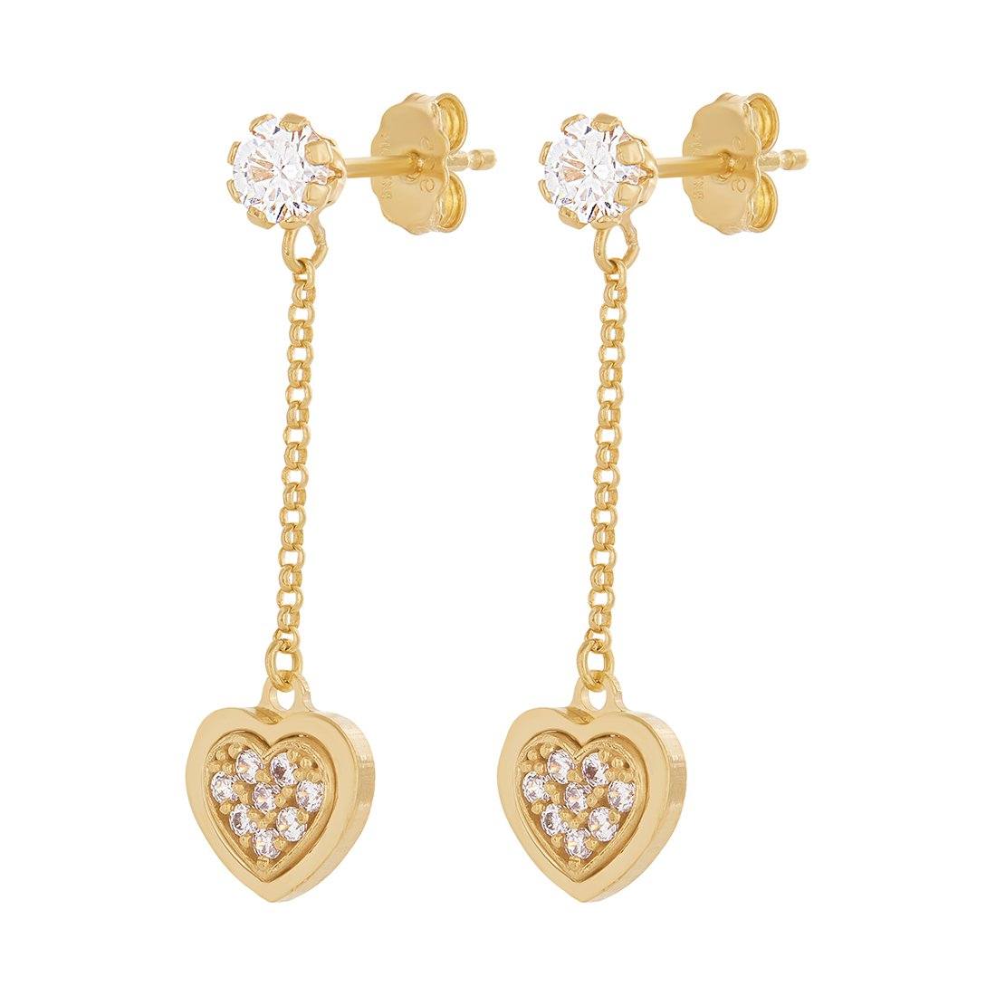 9ct Yellow Gold Silver Infused Heart Drop Earrings Earrings Bevilles 