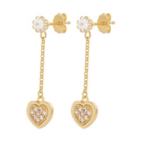 9ct Yellow Gold Silver Infused Heart Drop Earrings Earrings Bevilles 