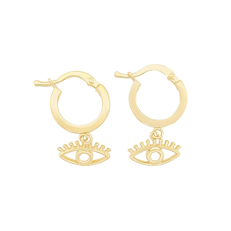 Evil Eye Hoop Earrings in 9ct Yellow Gold Silver Infused Earrings Bevilles 