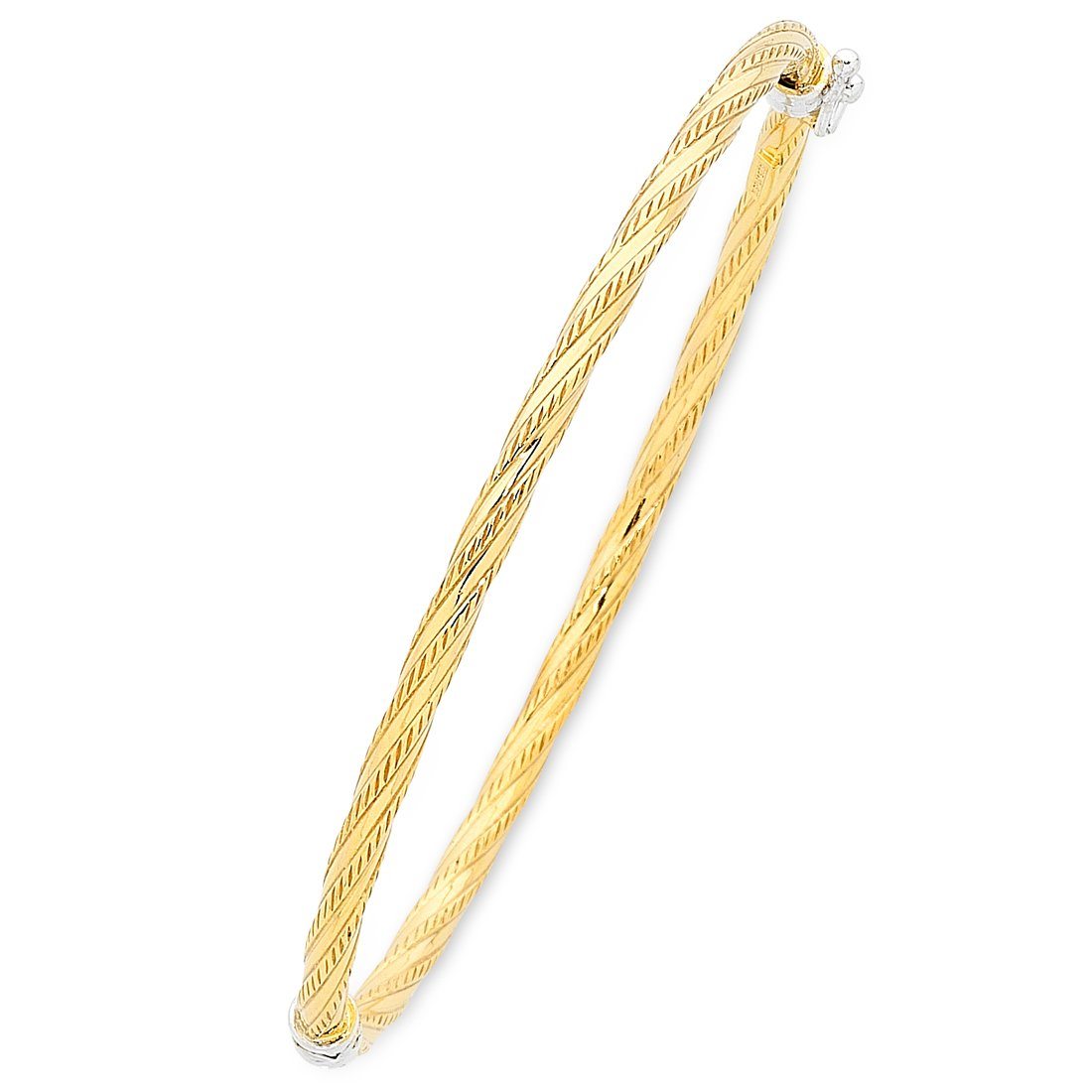 9ct Two Tone Gold Silver Infused Twist Hinged Bangle Bracelets Bevilles 