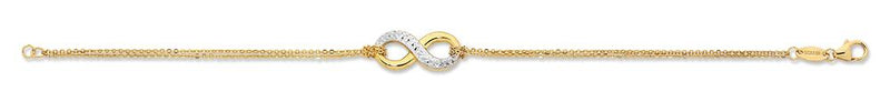 9ct Yellow & White Gold Silver Infused Infinity Bracelet Bracelets Bevilles 