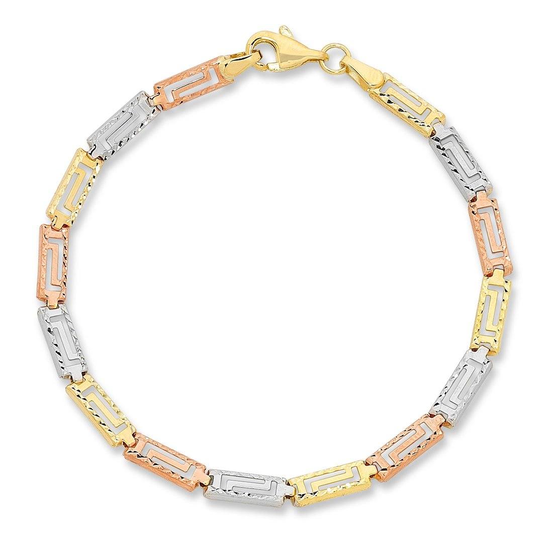 9ct Three Tone Gold Silver Infused Aztec Pattern Bracelet Bracelets Bevilles 