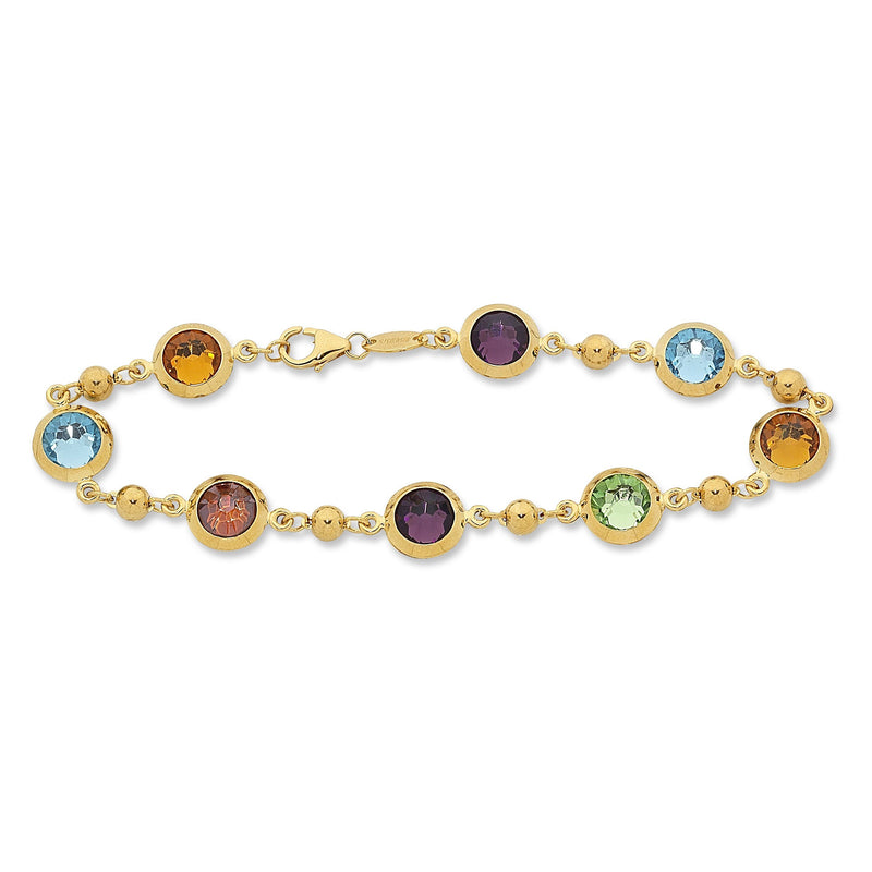 9ct Yellow Gold Silver Infused Multi Coloured Stones Bracelet Bracelets Bevilles 