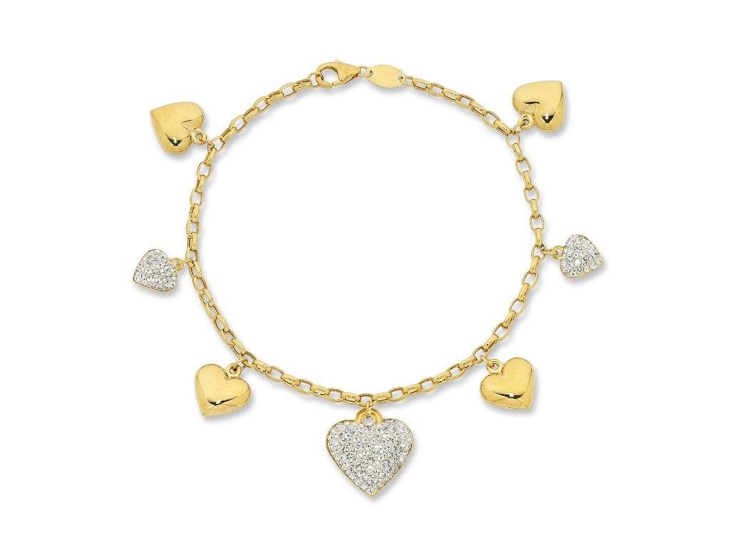 9ct Yellow Gold Silver Infused Heart Charm Bracelet Bracelets Bevilles 