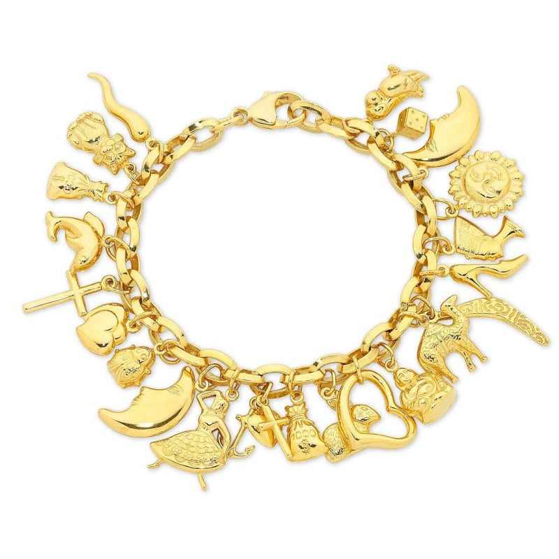 9ct Yellow Gold Silver Filled Charm Bracelet Bracelets Bevilles 