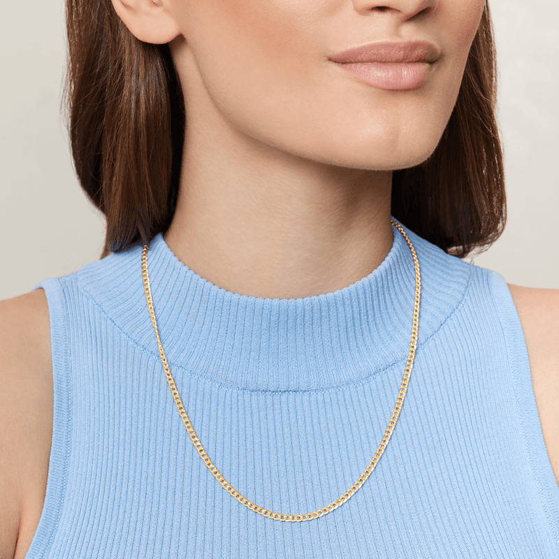 9ct Yellow Gold Silver Infused Flat Curb Necklace 50cm Necklaces Bevilles 