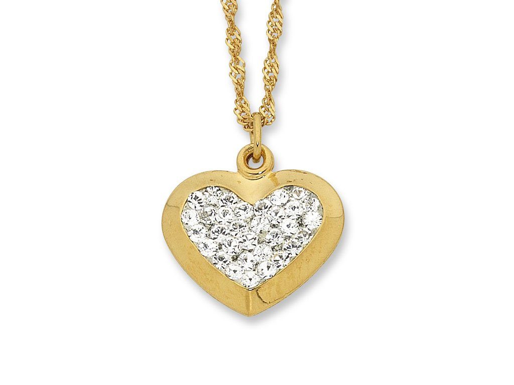 9ct Yellow Gold Silver Infused Crystal Heart Necklace Necklaces Bevilles 