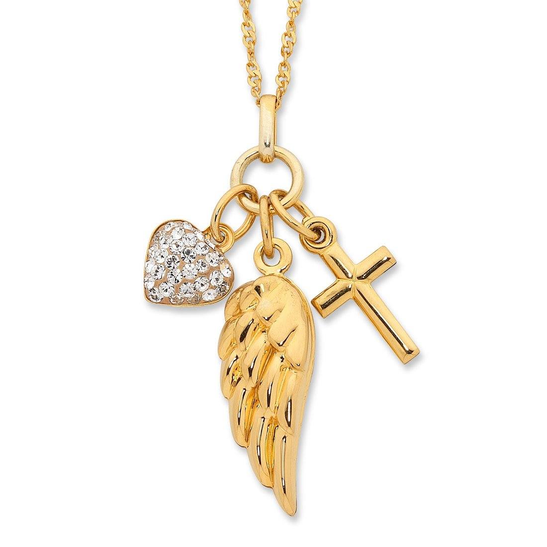 9ct Yellow Gold Silver Infused Heart + Cross + Wing Necklace Necklaces Bevilles 