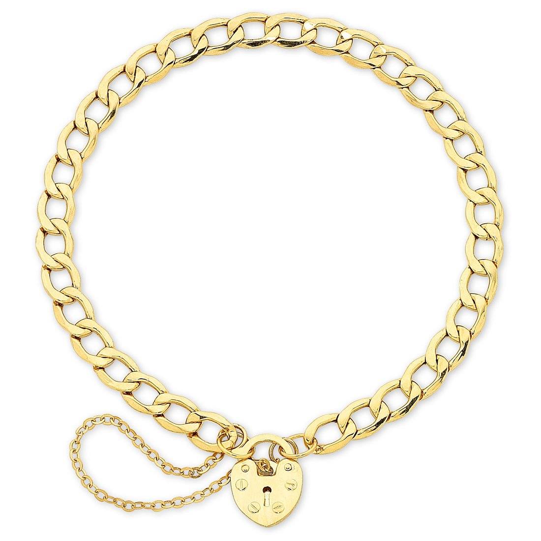 9ct Yellow Gold Silver Infused Padlock Curb Bracelet Bracelets Bevilles 