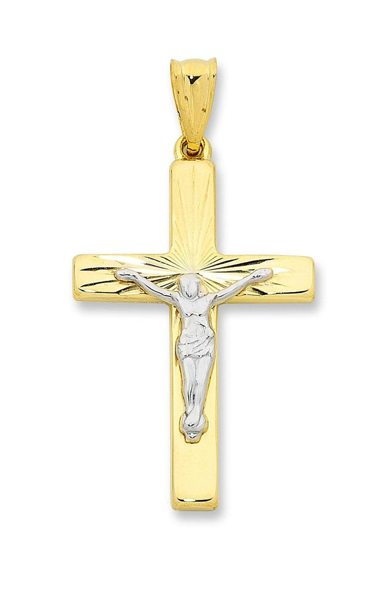 9ct Two Tone Silver Infused Diamond Cut Crucifix Pendant Necklaces Bevilles 