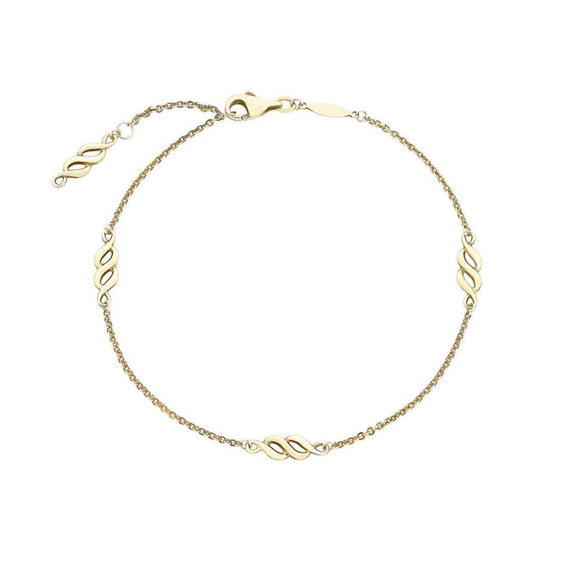 9ct Yellow Gold Silver Infused Cable Link 25cm Anklet Anklet Bevilles 