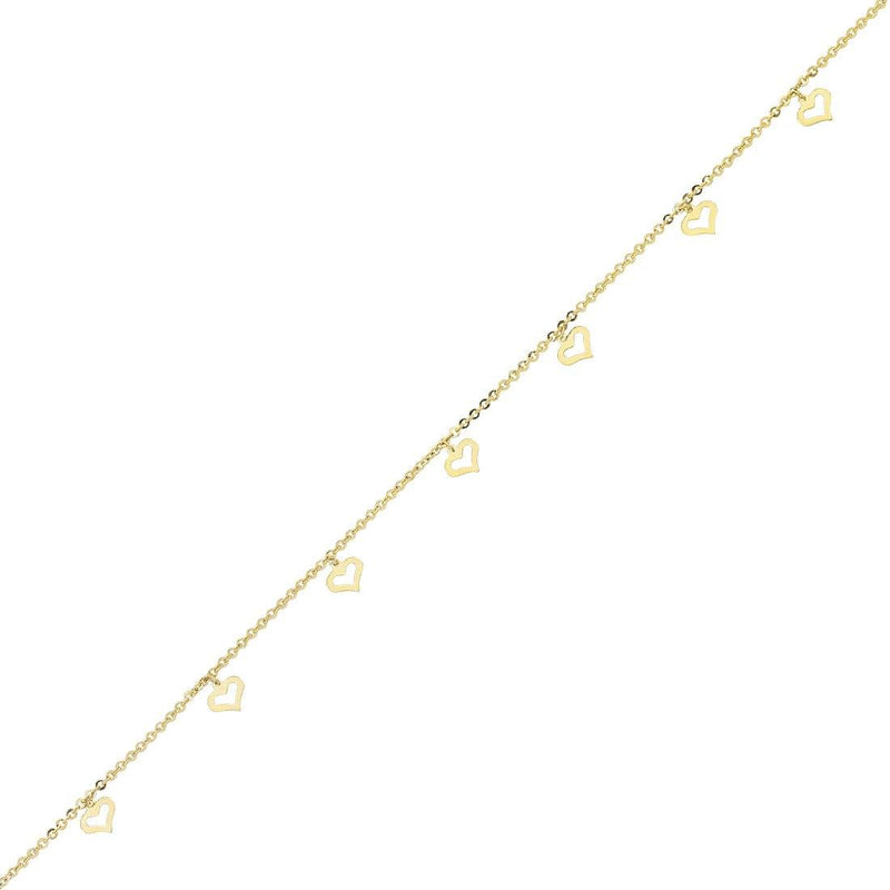 9ct Yellow Gold Silver Infused Floating Open Hearts 25cm Anklet Anklet Bevilles 