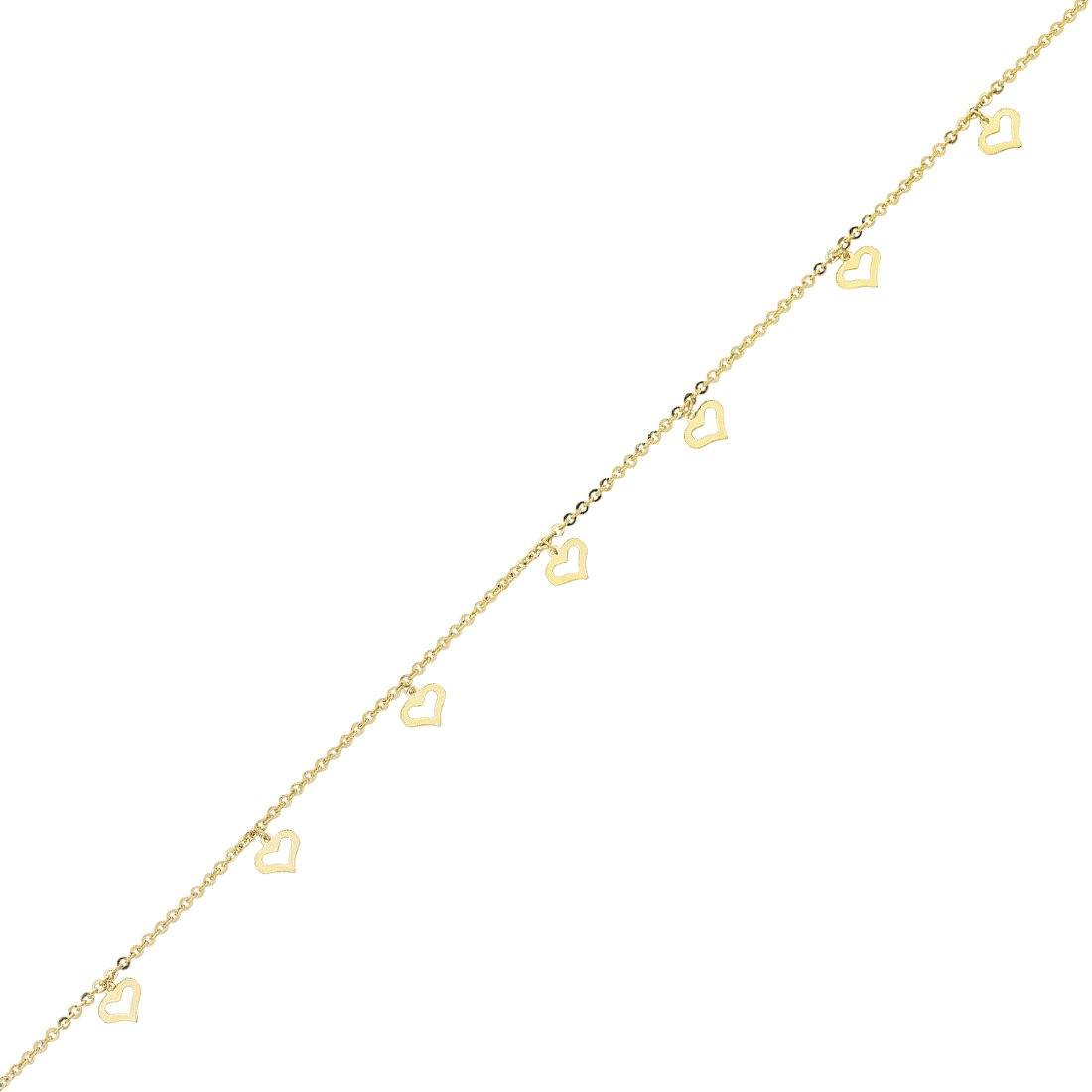 9ct Yellow Gold Silver Infused Floating Open Hearts 25cm Anklet Anklet Bevilles 