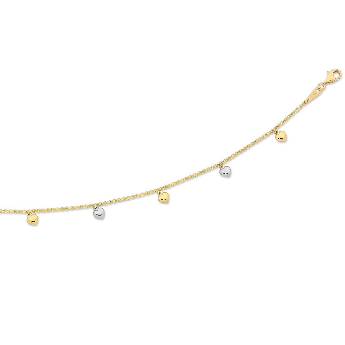9ct Two Tone Silver Infused 7 Hearts Anklet Anklet Bevilles 