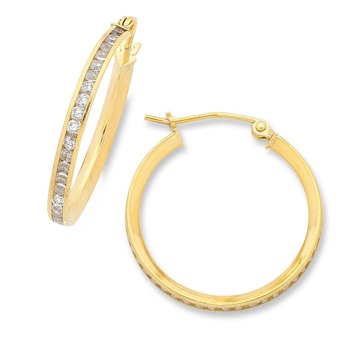 9ct Yellow Gold Silver Infused Cubic Zirconia Hoop Earrings 23mm Earrings Bevilles 