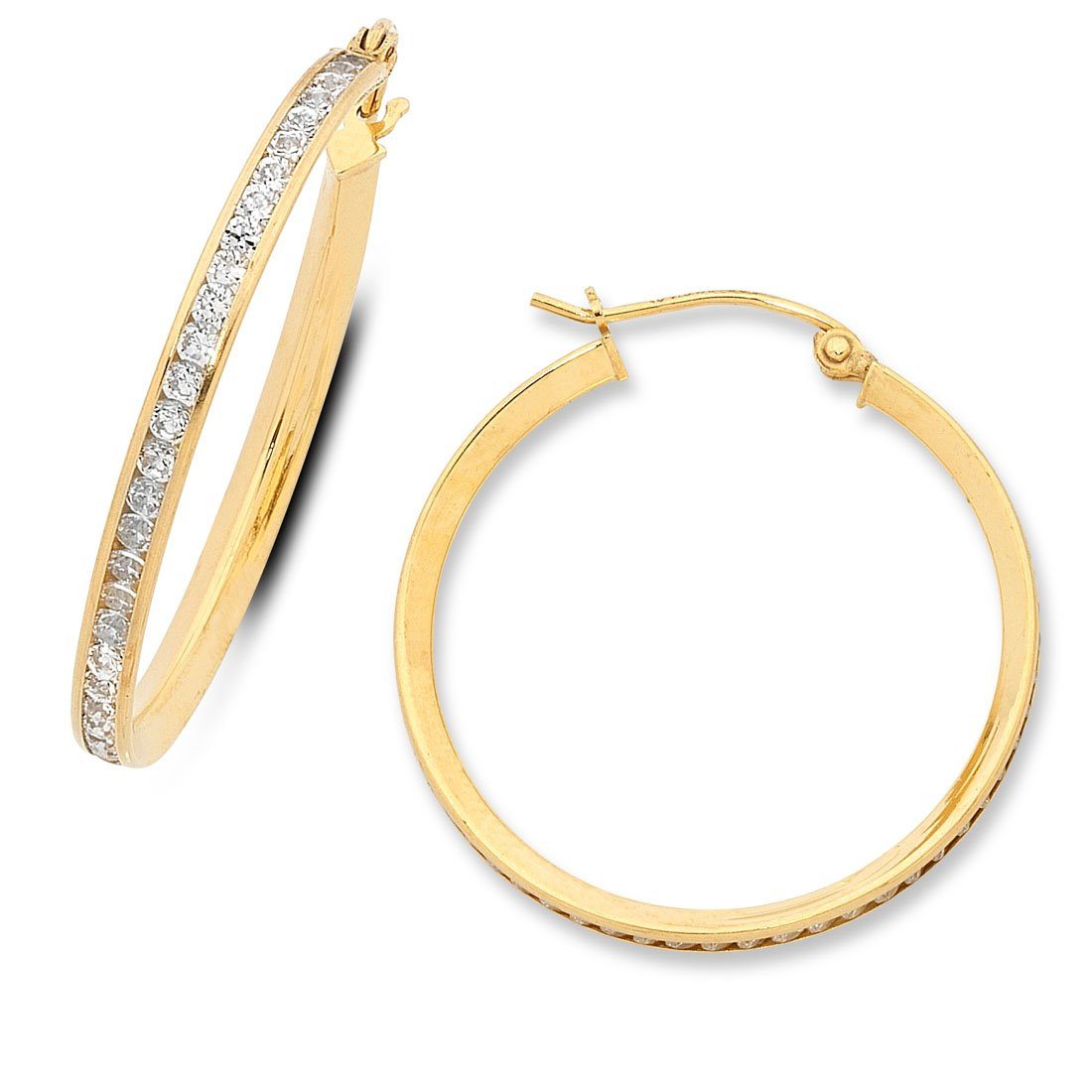 9ct Yellow Gold Silver Infused Hoop Earrings 28mm Earrings Bevilles 