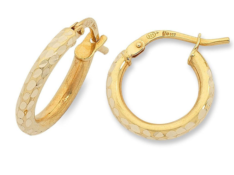 9ct Yellow Gold Silver Infused Hoops Earrings Bevilles 