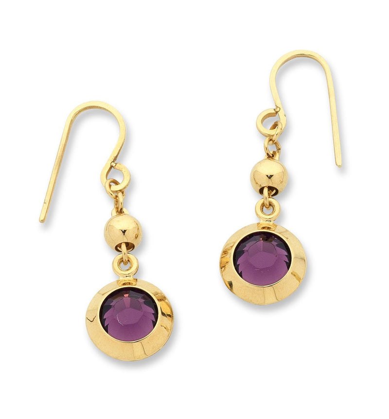9ct Yellow Gold Silver Infused Purple Crystal Earrings Earrings Bevilles 