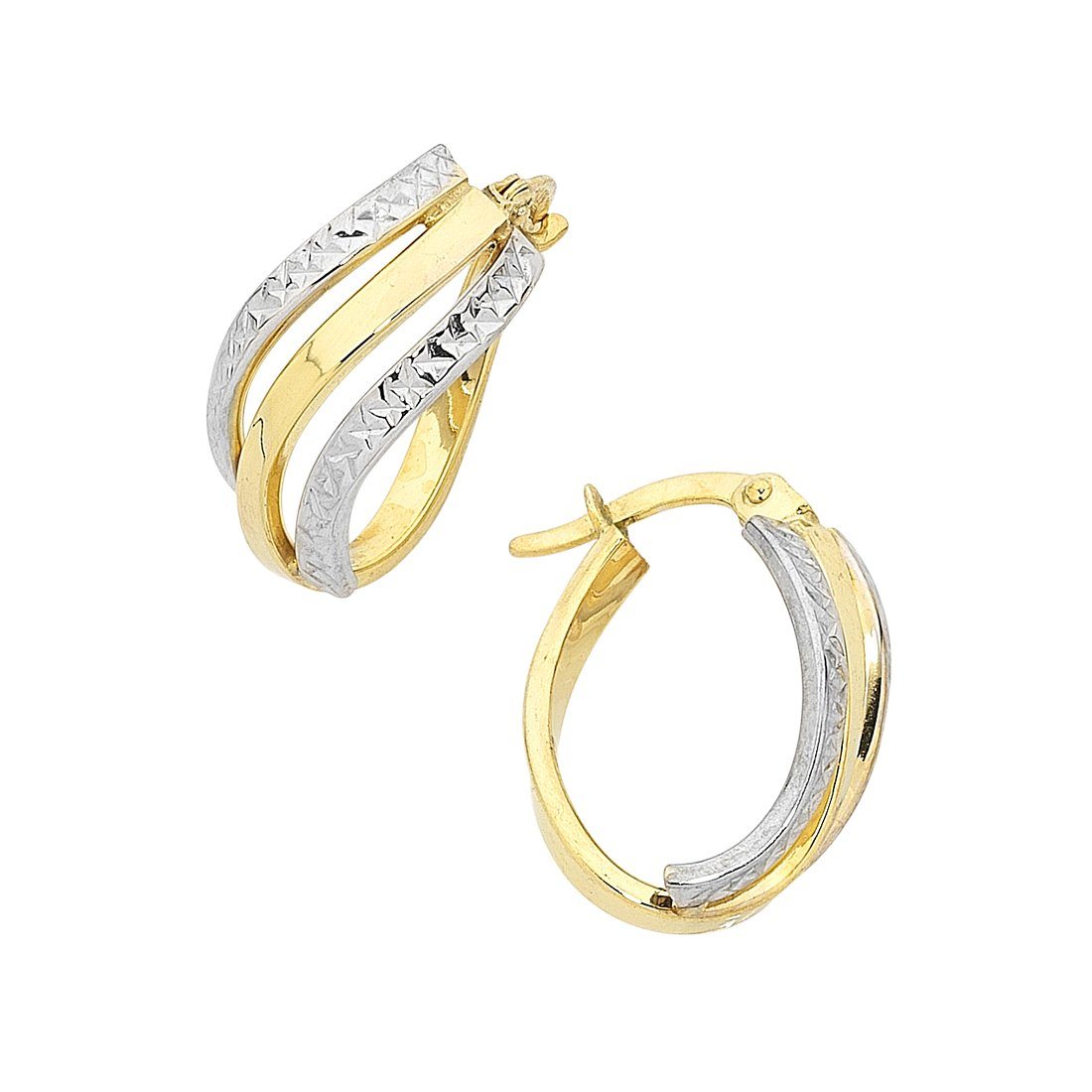 9ct Yellow Gold Silver Infused Oval Crossover Earrings Earrings Bevilles 