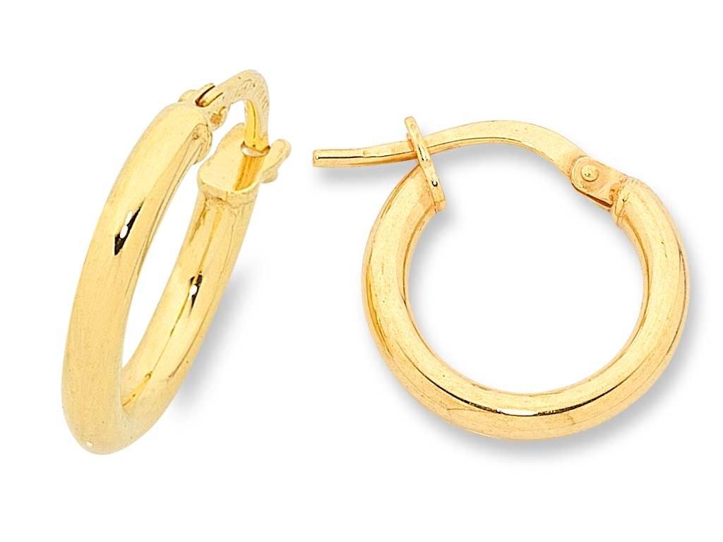 9ct Yellow Gold Silver Infused Plain Hoop Earrings 15mm Earrings Bevilles 