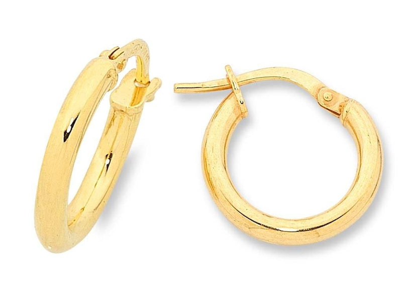 9ct Yellow Gold Silver Infused Plain Hoop Earrings 15mm Earrings Bevilles 