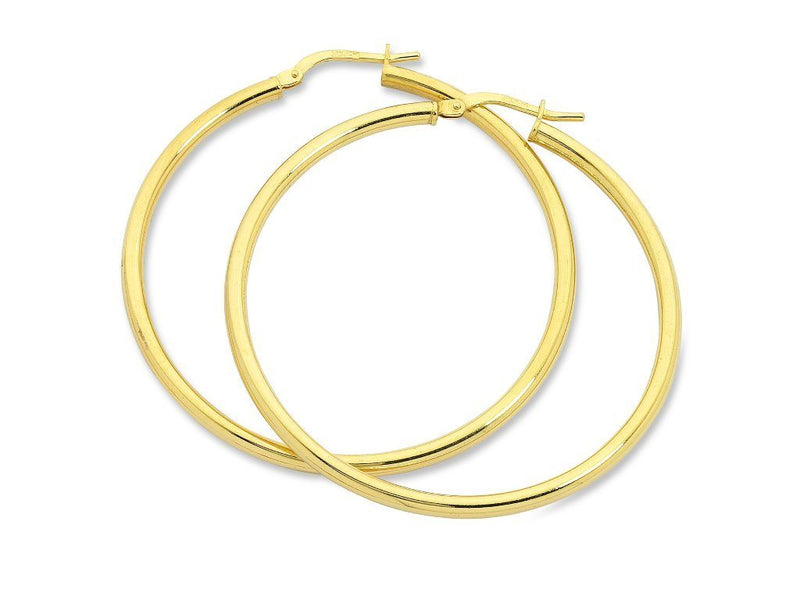 9ct Yellow Gold Silver Infused Plain Hoop Earrings 40mm Earrings Bevilles 