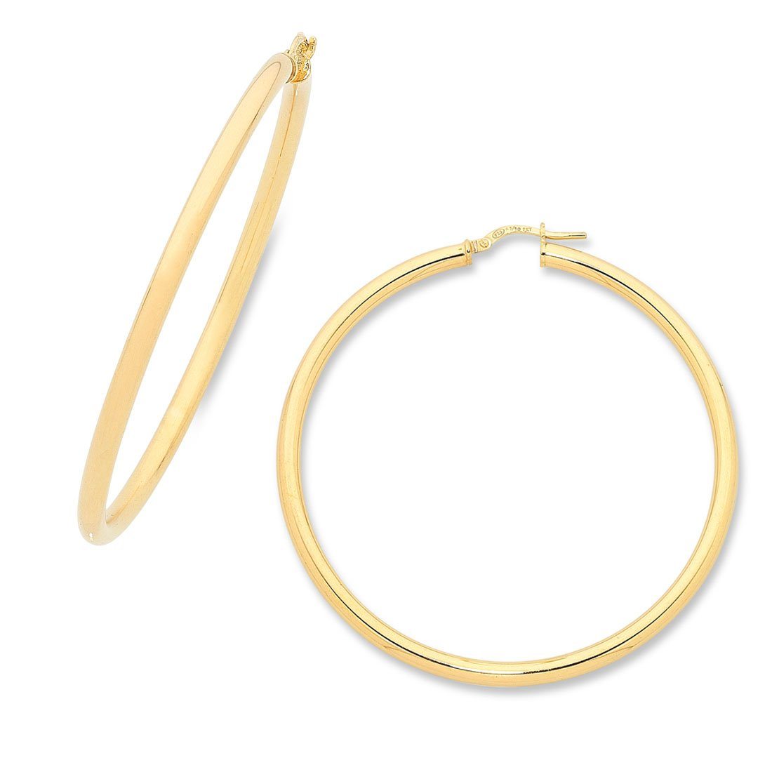 9ct Yellow Gold Silver Infused Hoop Earrings 50mm Earrings Bevilles 