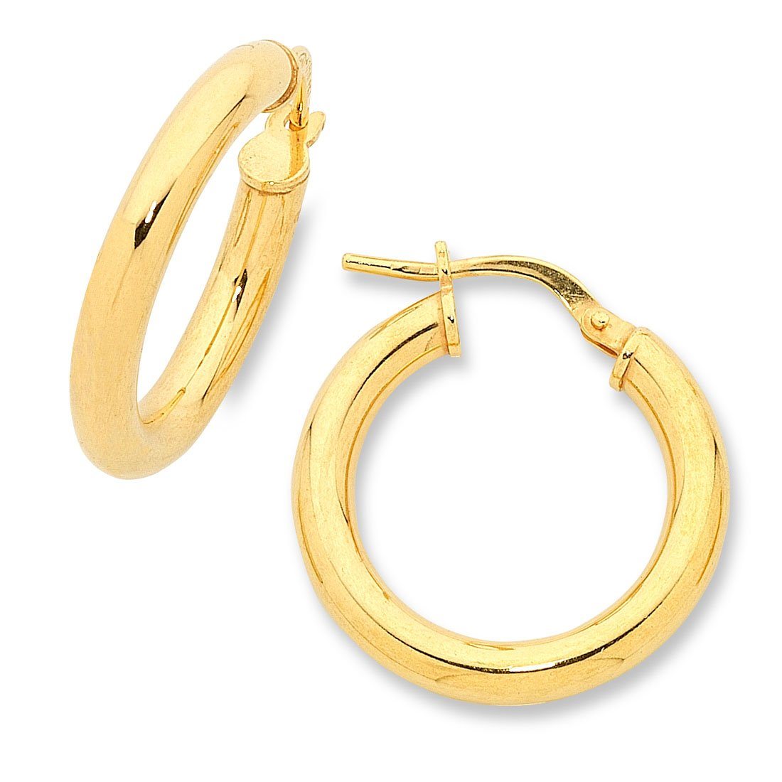 9ct Yellow Gold Silver Infused Hoop Earrings 15mm Earrings Bevilles 