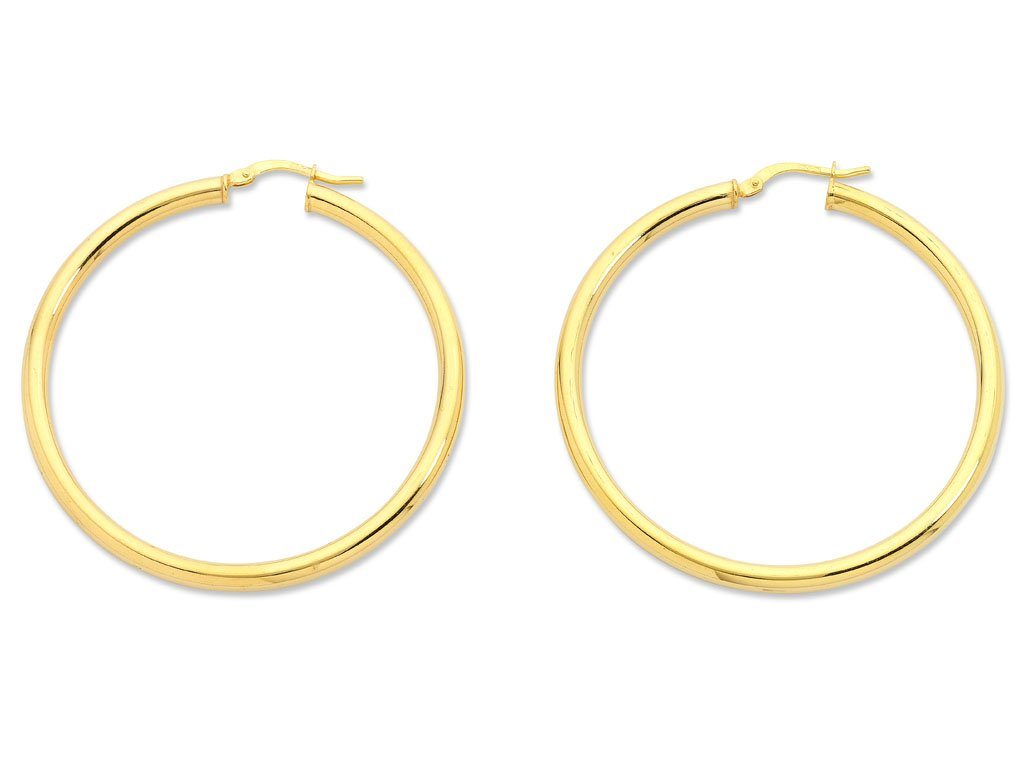 9ct Yellow Gold Silver Infused Hoop Earrings 40mm Earrings Bevilles 