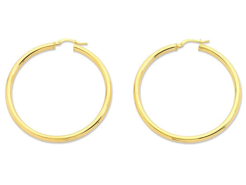 9ct Yellow Gold Silver Infused Hoop Earrings 40mm Earrings Bevilles 