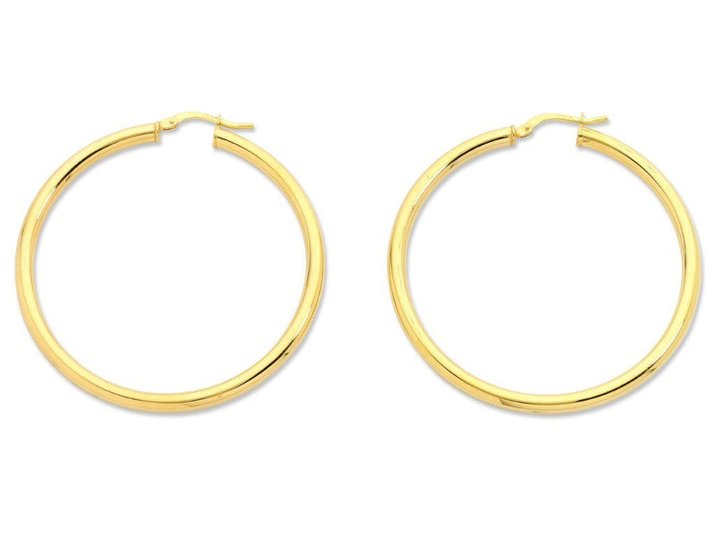 9ct Yellow Gold Silver Infused Hoop Earrings 40mm Earrings Bevilles 