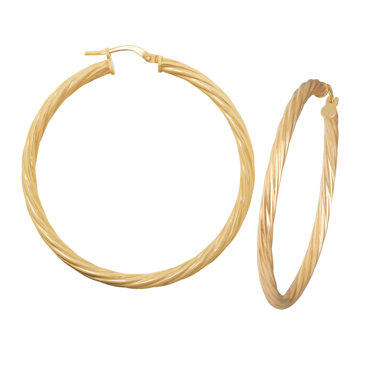 Twist Hoop Earrings 40mm in 9ct Yellow Gold Silver Infused Earrings Bevilles 