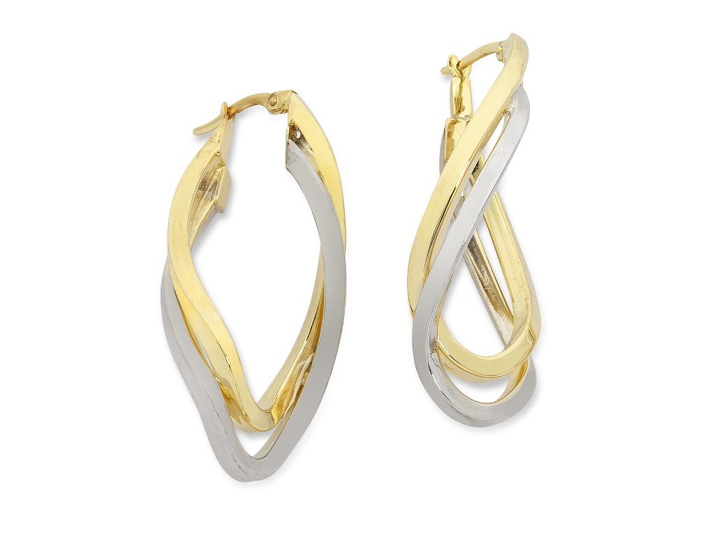 9ct Two Tone Silver Infused Twist Hoop Earrings Earrings Bevilles 