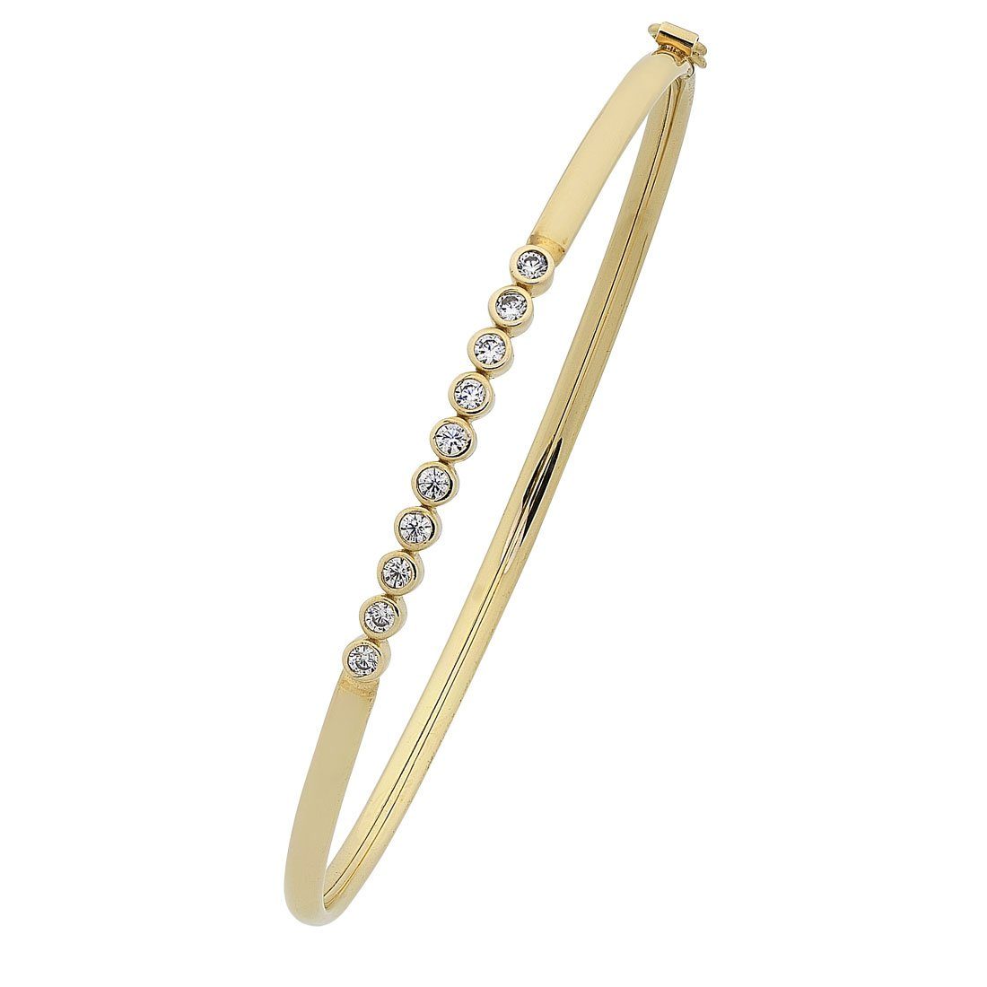 Cubic Zirconia Oval Hinge Bangle in 9ct Yellow Gold Silver Filled Bracelets Bevilles 