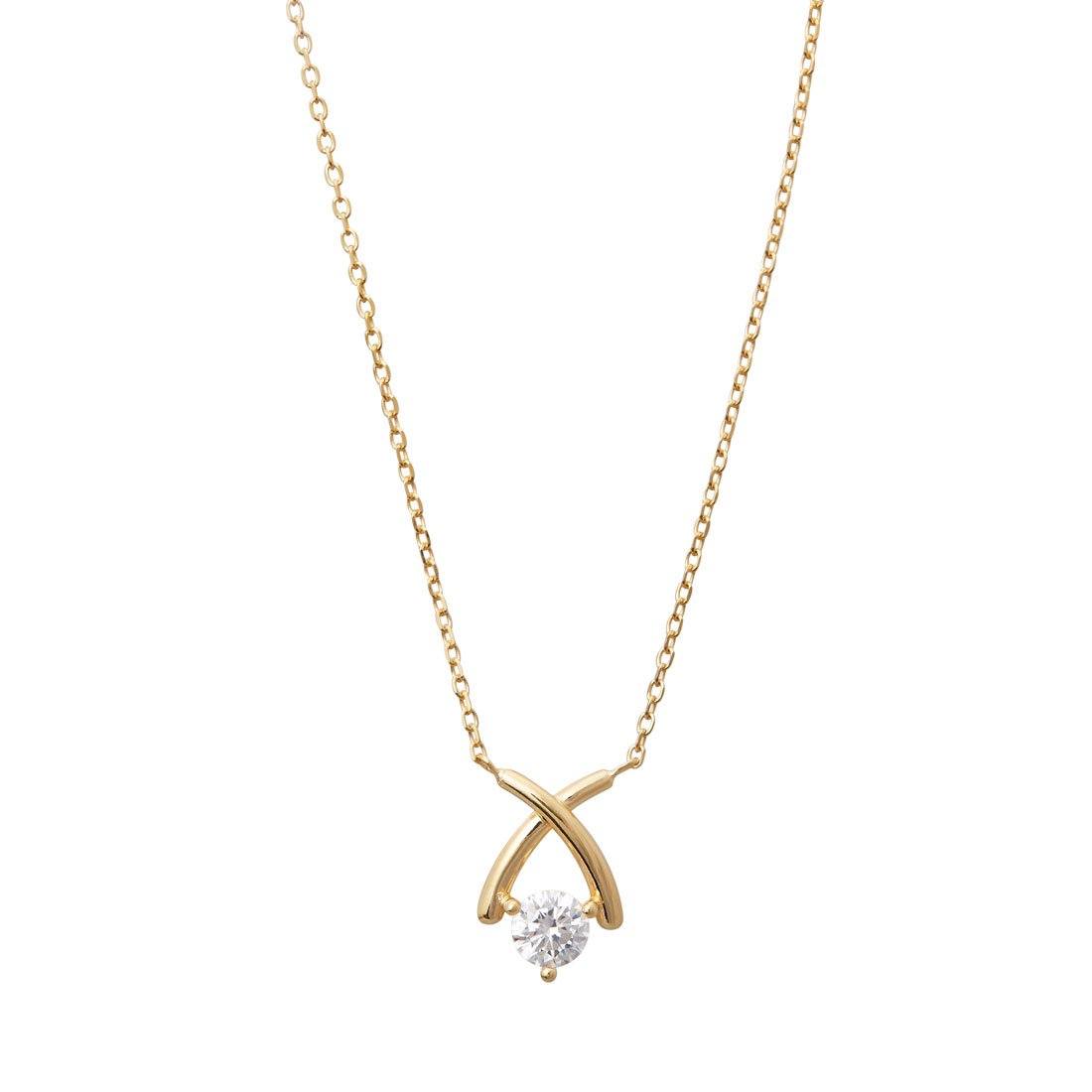 X O Cubic Zirconia Necklace in 9ct Yellow Gold Silver Infused Necklaces Bevilles 