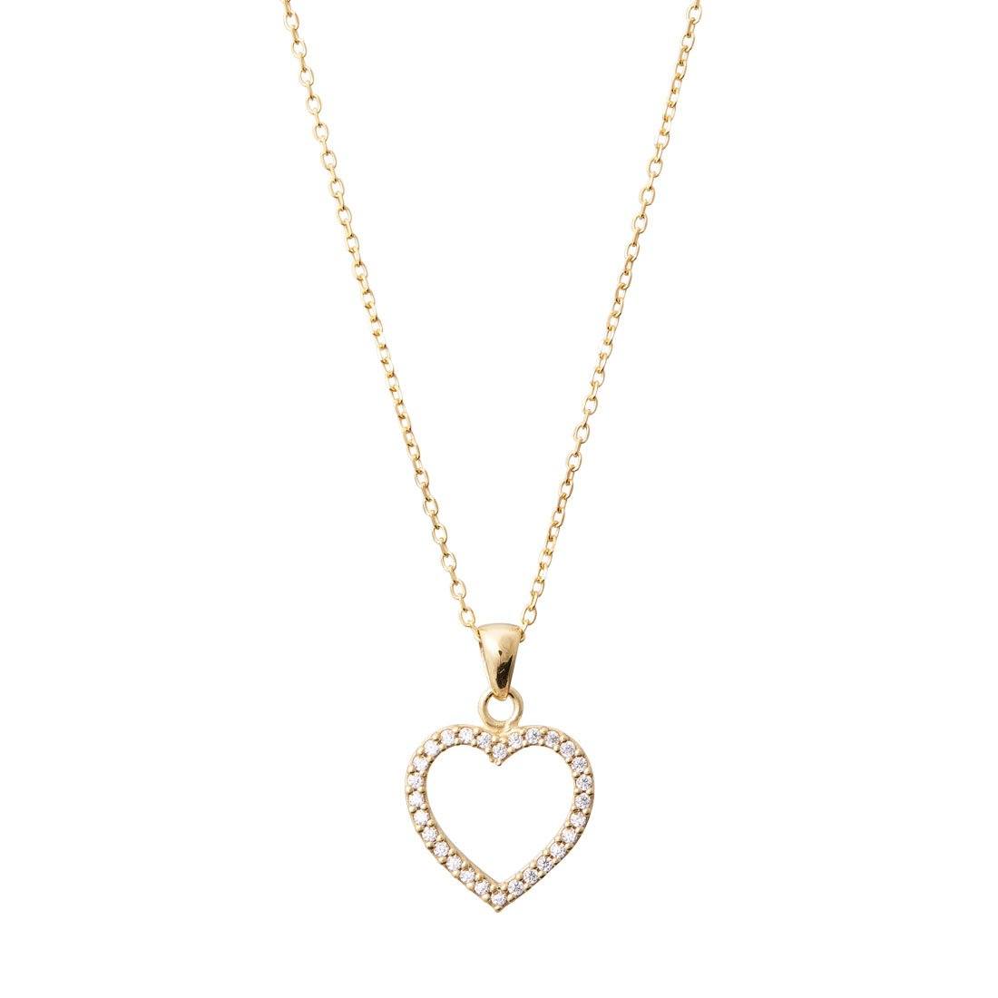 Cubic Zirconia Open Heart Necklace in 9ct Yellow Gold Silver Infused Necklaces Bevilles 
