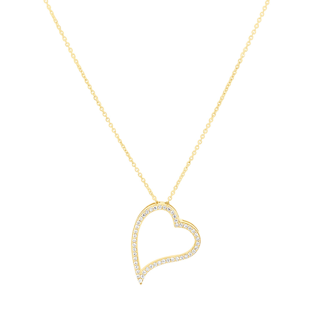 Cubic Zirconia Floating Heart Necklace in 9ct Yellow Gold Silver Infused Necklaces Bevilles 