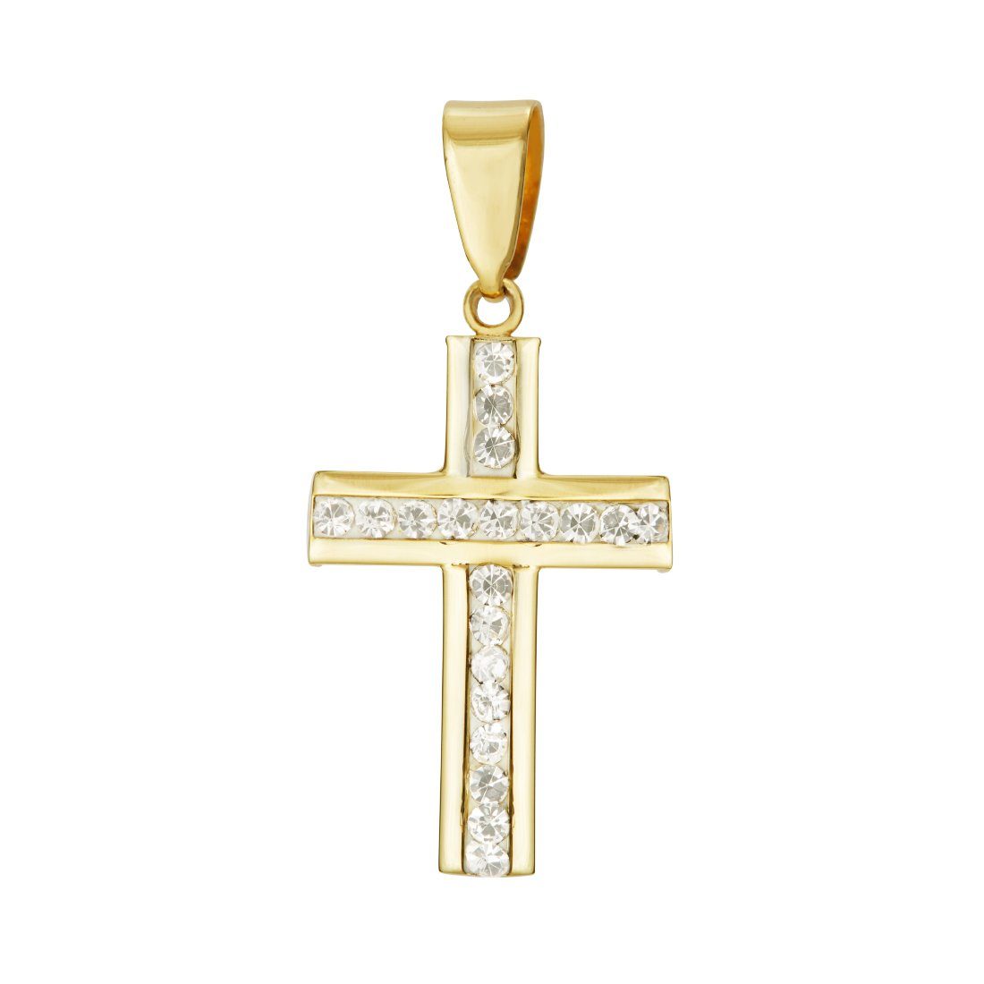 9ct Yellow Gold Silver Infused Crystal Cross Pendant Necklaces Bevilles 
