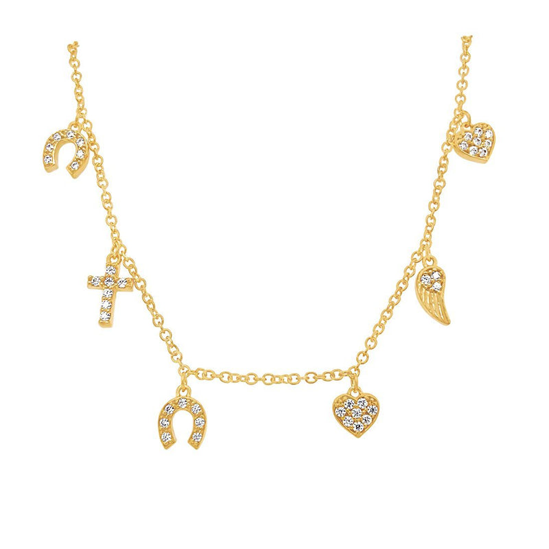9ct Yellow Gold Silver Infused Charm Necklace Necklaces Bevilles 