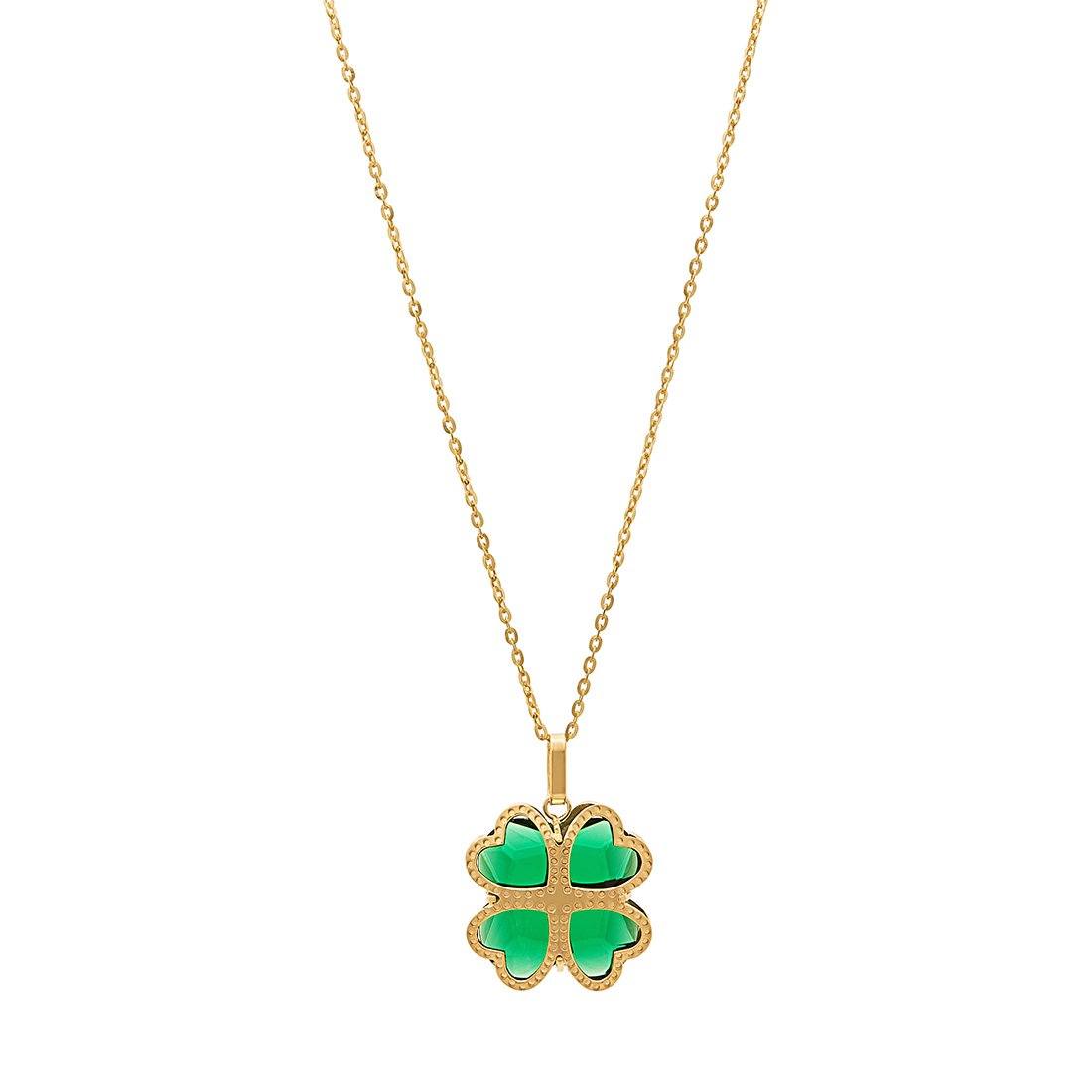 9ct Yellow Gold Silver Infused 4 Leaf Clover Pendant Necklace 45cm Necklaces Bevilles 