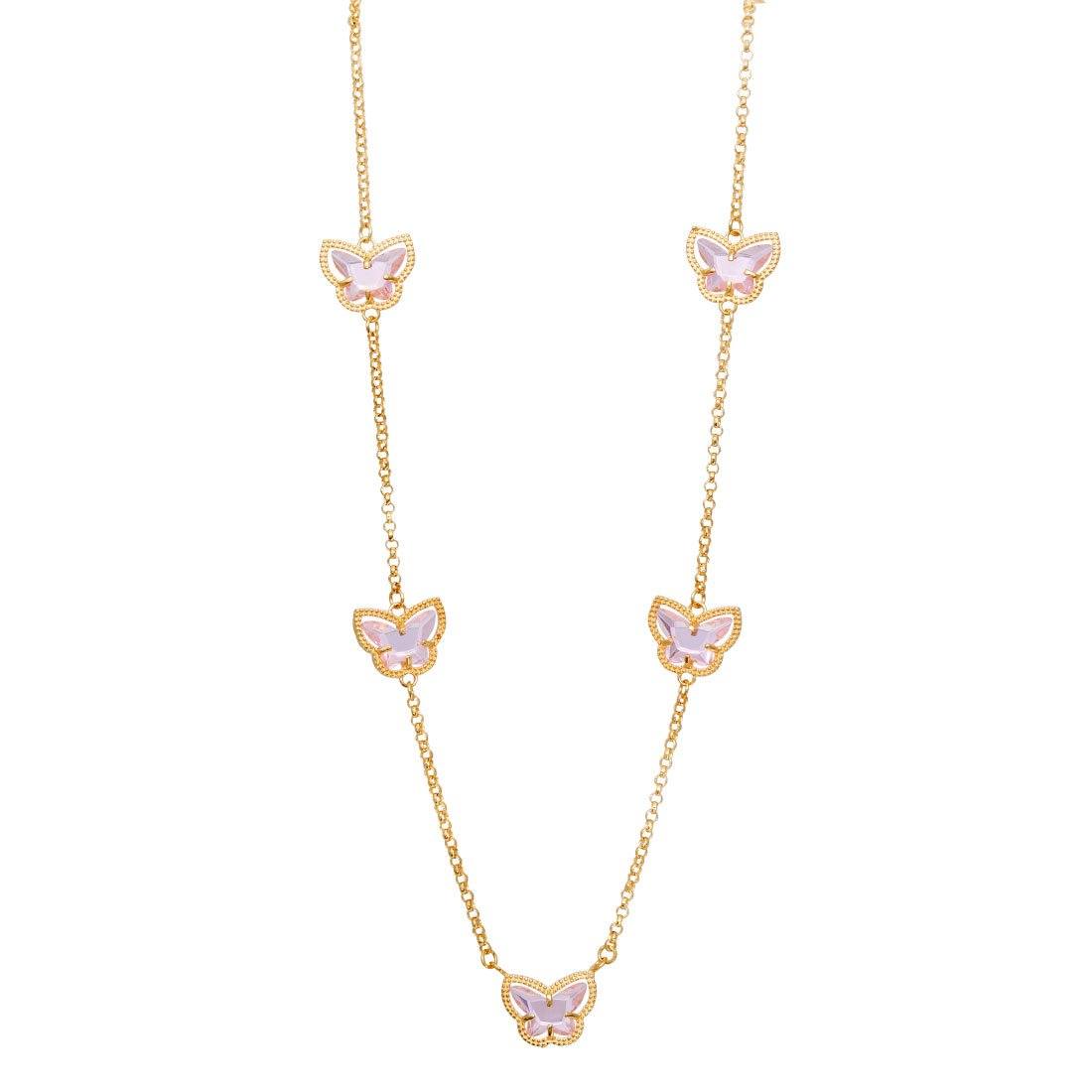 9ct Yellow Gold Silver Infused Pink Butterfly Necklace Necklaces Bevilles 