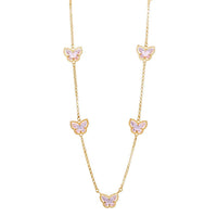 9ct Yellow Gold Silver Infused Pink Butterfly Necklace Necklaces Bevilles 