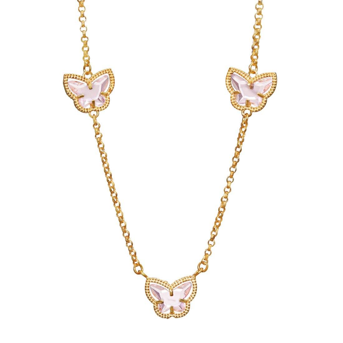 9ct Yellow Gold Silver Infused Pink Butterfly Necklace Necklaces Bevilles 