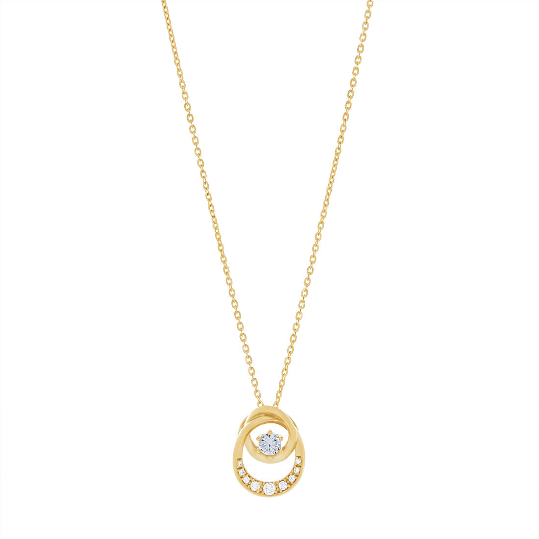 9ct Yellow Gold Silver Infused Circular Pendant with Cubic Zirconia Necklaces Bevilles 