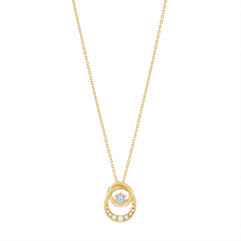 9ct Yellow Gold Silver Infused Circular Pendant with Cubic Zirconia Necklaces Bevilles 
