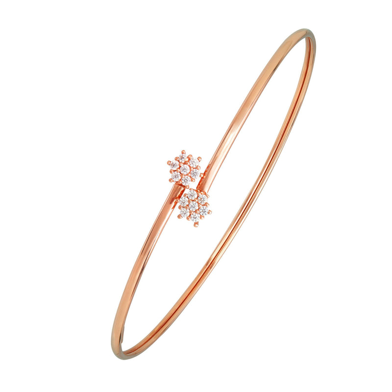 Cubic Zirconia Double Flower Bangle in 9ct Rose Gold Silver Infused Bracelets Bevilles 